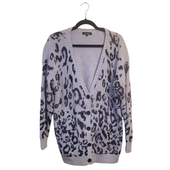525 America Light Blue Leopard Print 100% Cotton Cardigan - Picture 1 of 5